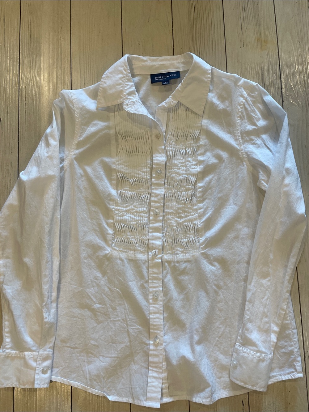 Jones New York White Pintuck-Front Button Down Shirt